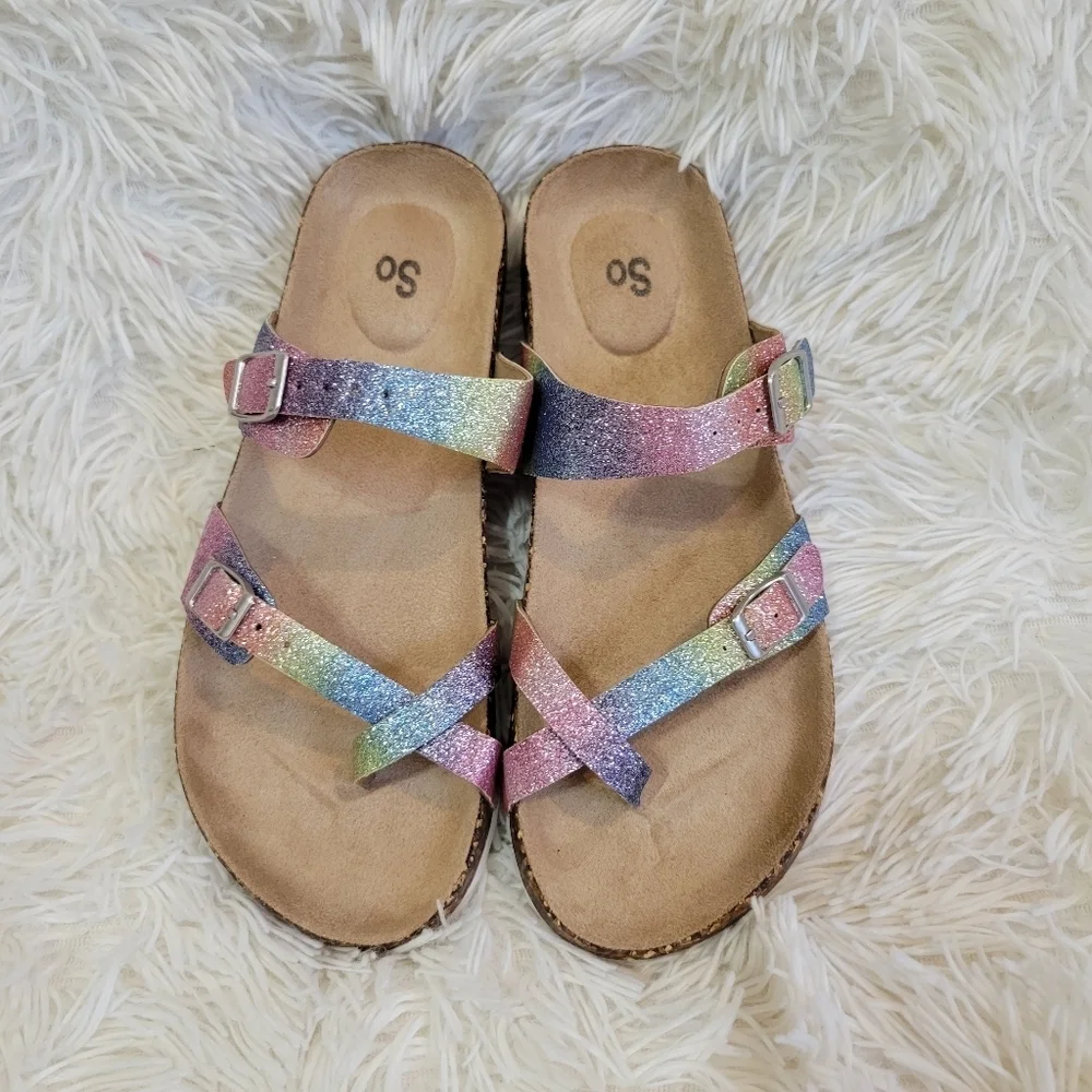 SO Youth Big Girl's Elisha Rainbow Slip on Thong Sandals Size 5